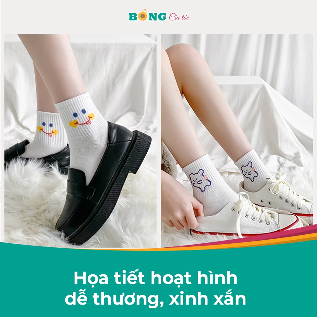 Tất nữ cổ ngắn họa tiết hoạt hình chất cotton mềm mịn co giãn 4 chiều phong cách Hàn Quốc TC20 - Vớ BÔNG Cài Tóc