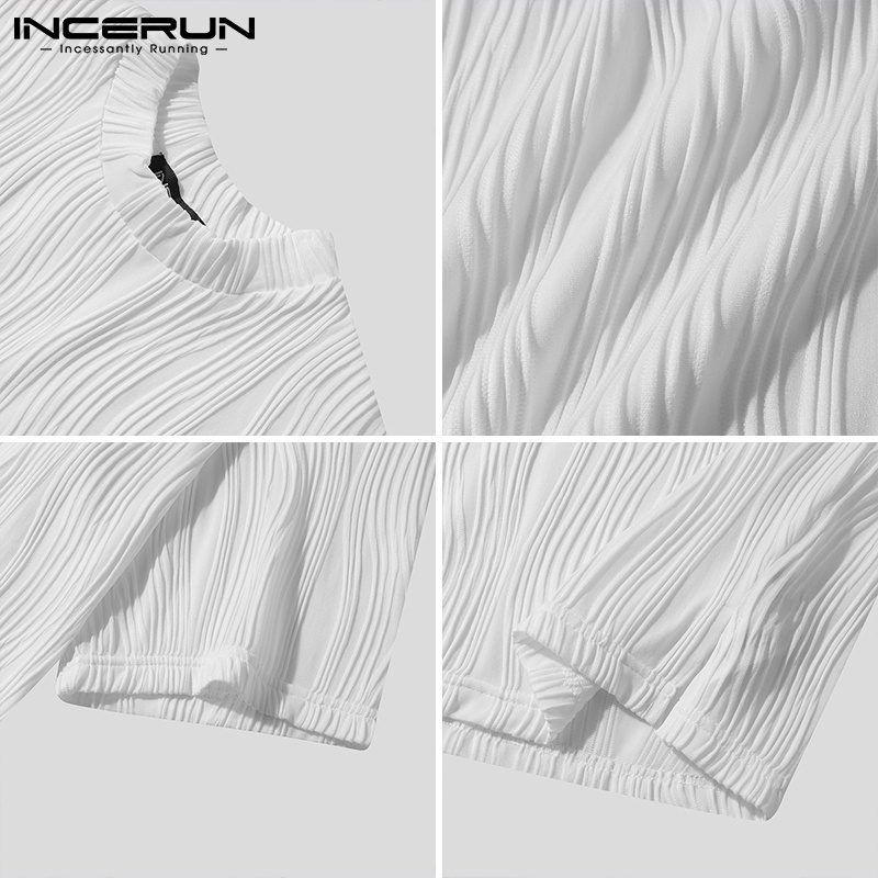Áo thun INCERUN tay ngắn cổ tròn kiểu nhún nổi trẻ trung cho nam