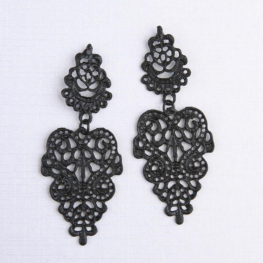 Bông Tai Dáng Dài Hình Chiếc Lá Màu Đen Thời Trang Cho Nữ