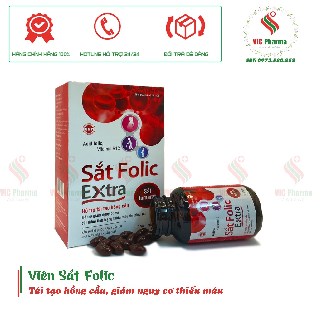 Viên uống bổ sung Sắt + Acid Folic giúp cải thiện tình trạng thiếu máu, Hộp 30 viên