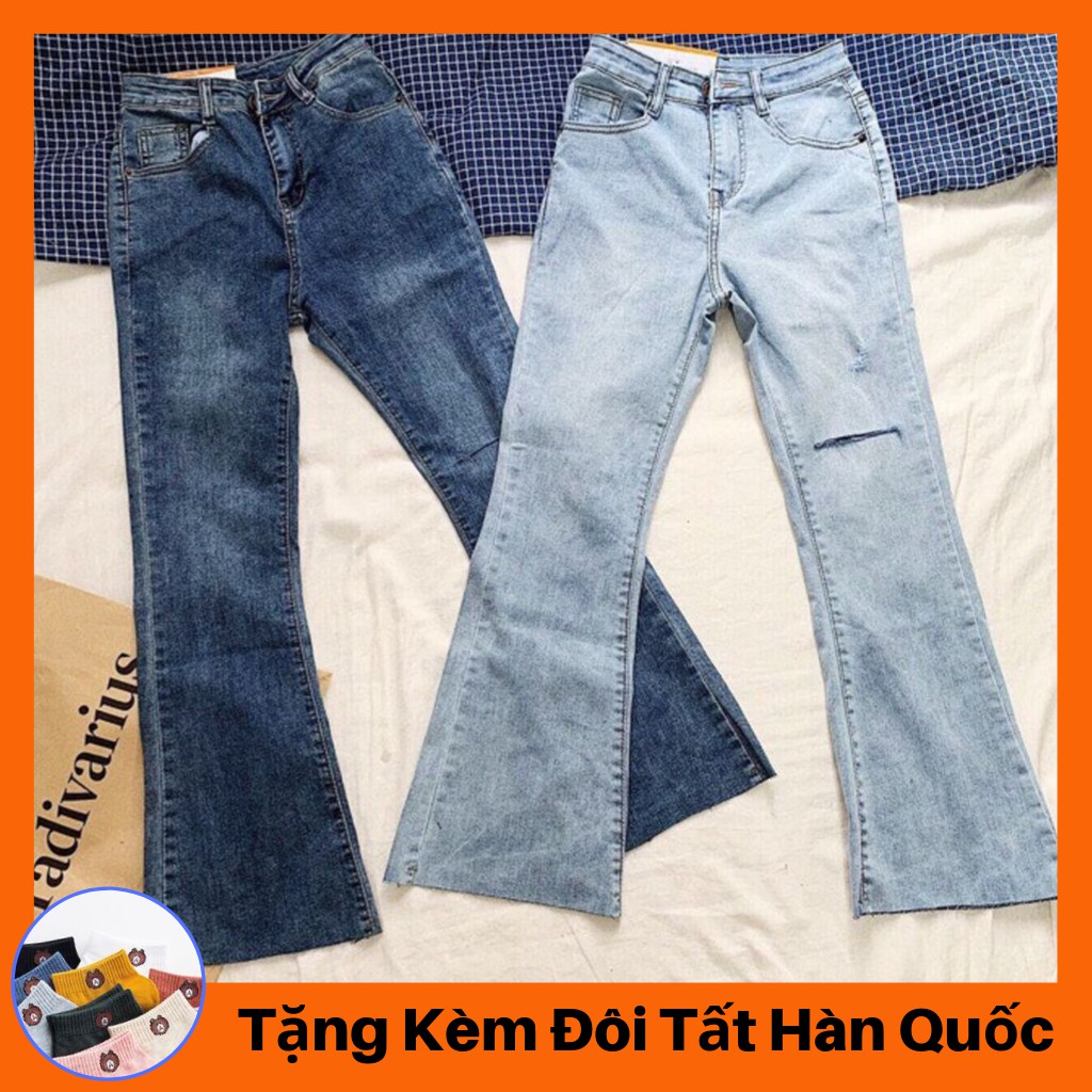 Quần Jean Ống Bass Rách 1 bên - Tặng Vớ