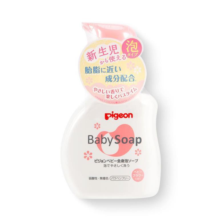 PIGEON- Sữa tắm gội dạng bọt Baby Soap 2-in-1 (500ml)CHÍNH HÃNG  giúp mang lại làn da mịn màng và mái tóc mềm mại