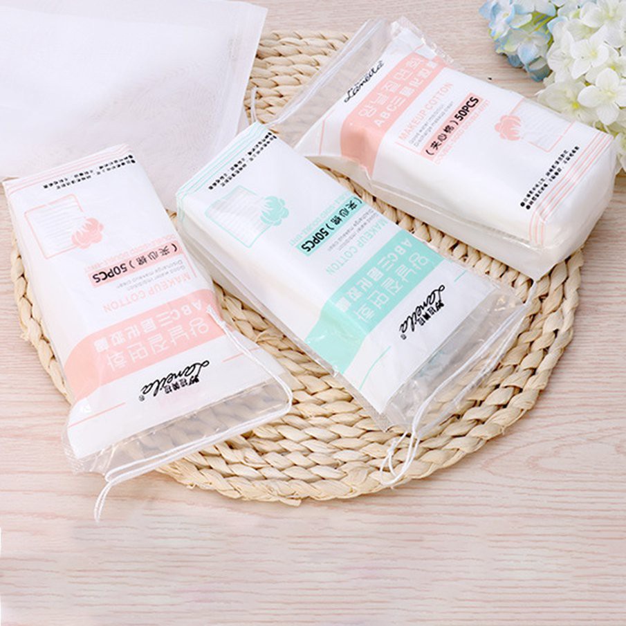 Bông Tẩy Trang Lameila - hickies - Gói 50 miếng, hình vuông bo viền 2 bên, ép 3 lớp