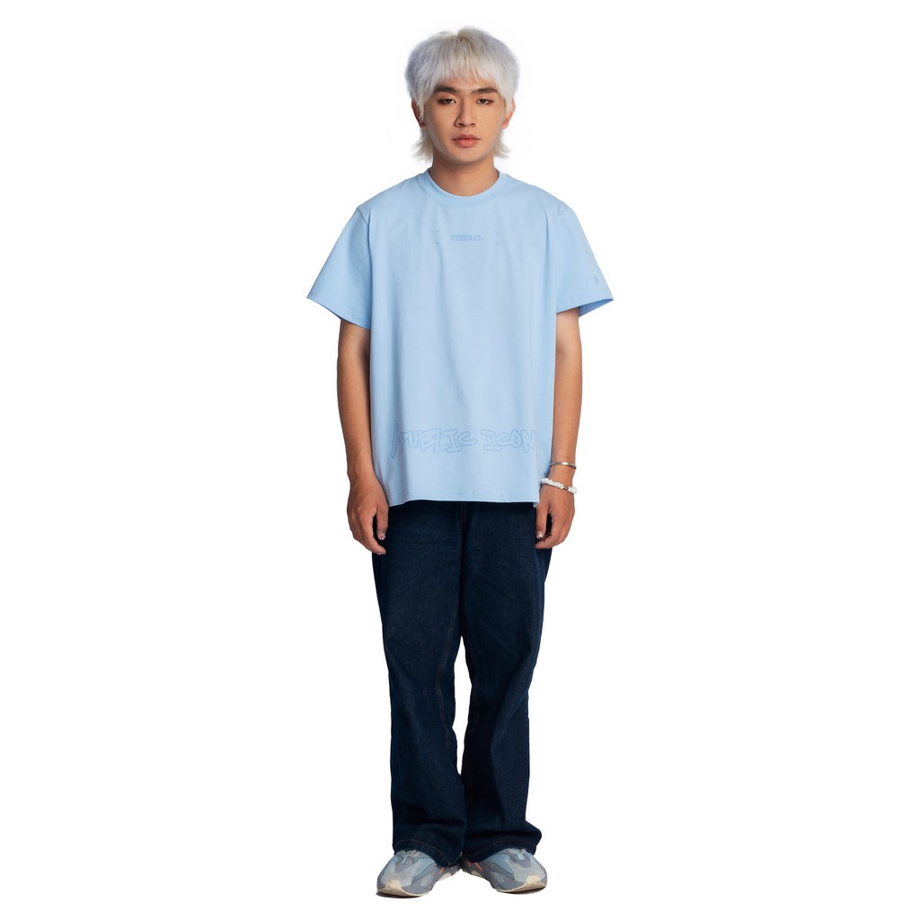 Áo Thun 5THEWAY® /public icon/ BIG LOGO SQUARE TEE™ in SKYWAY aka Áo Thun Tay Ngắn Xanh Dương Nhạt