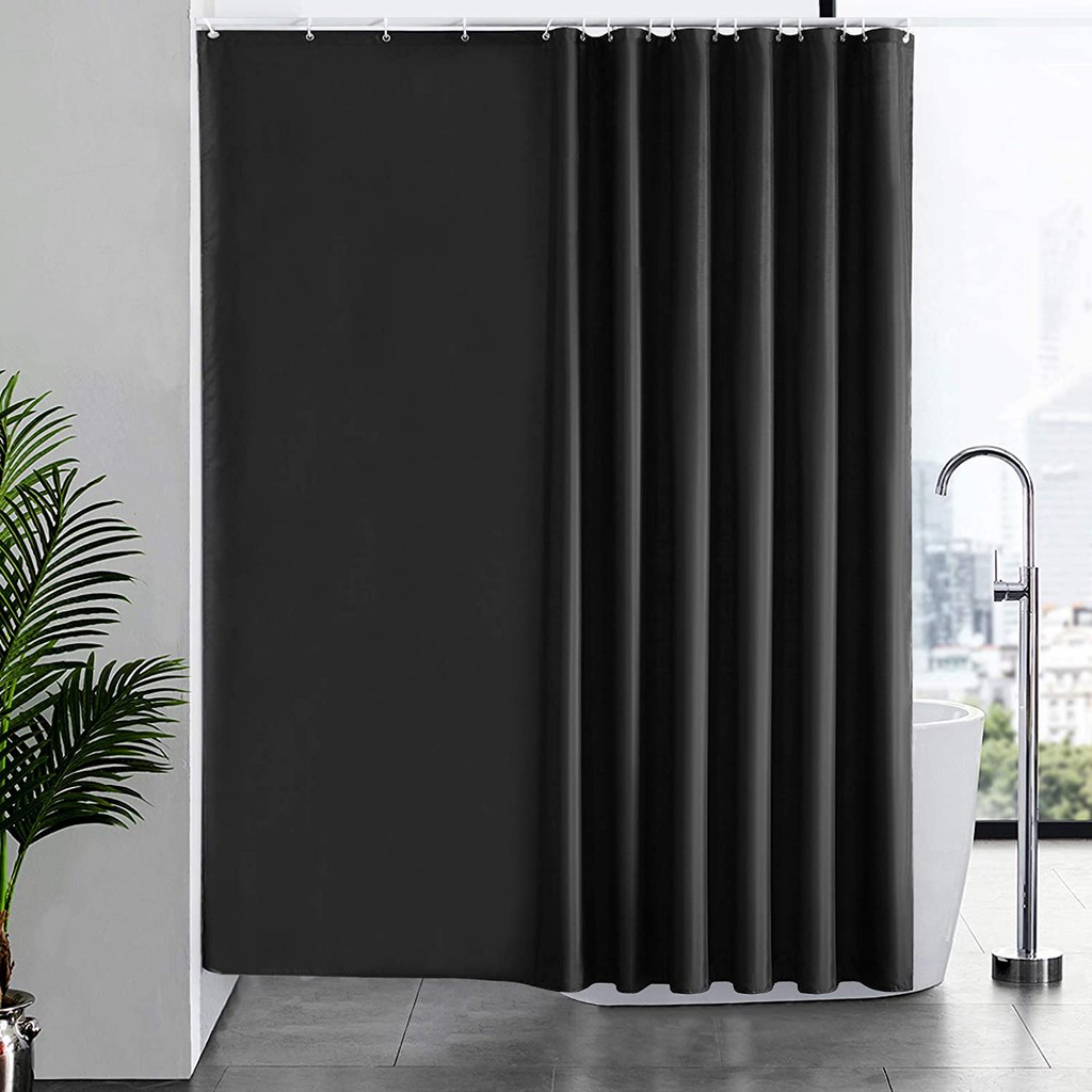 Ready Stock Solid black shower Curtains anti-mildew Waterproof Waterproof thick polyester bathroom curtains (with Hooks)