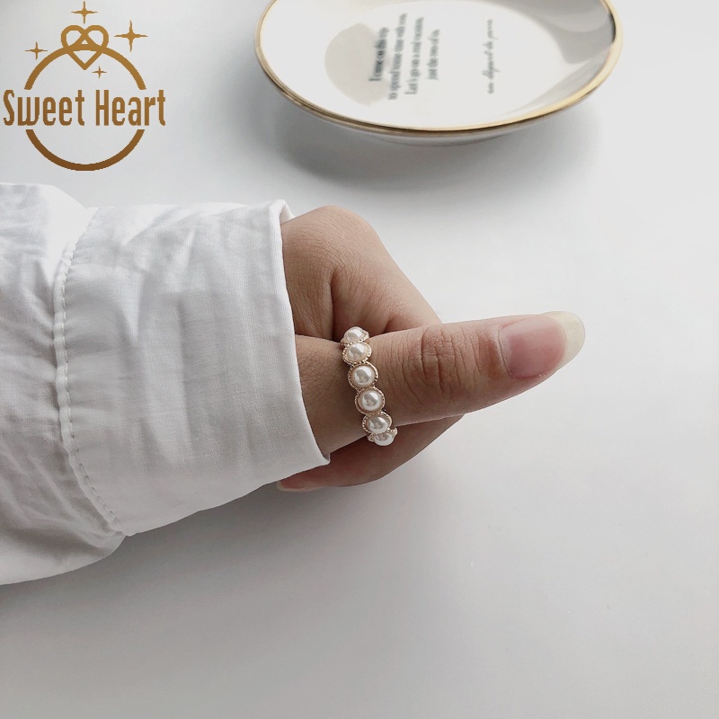 Thời Trang Nhẫn Đeo Ngón Tay Đính Hạt Ngọc Trai Đơn Giản Dễ Phối Đồ Phong Cách Hàn Quốc