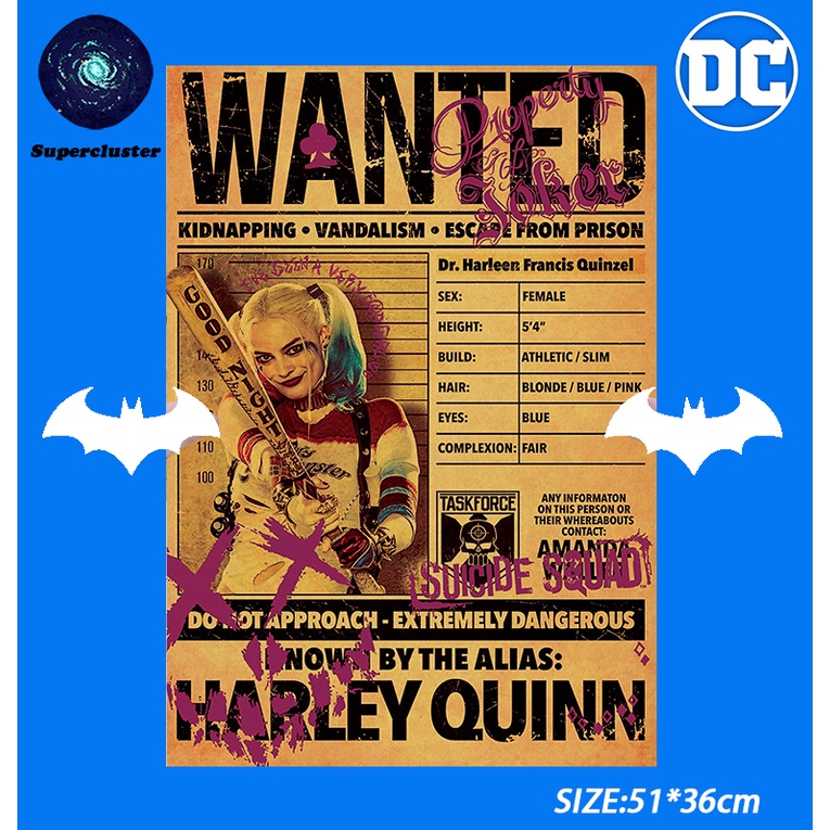 Áp phích dán tường hình Harley Quinn DC độc đáo 50.5x35cm NoBrand