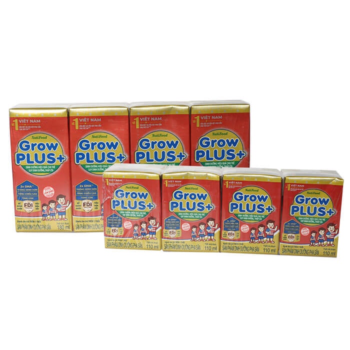 Lốc 4 Hộp Sữa Bột Pha Sẵn NutiFood Grow Plus+ Vani 110ml / 180ml