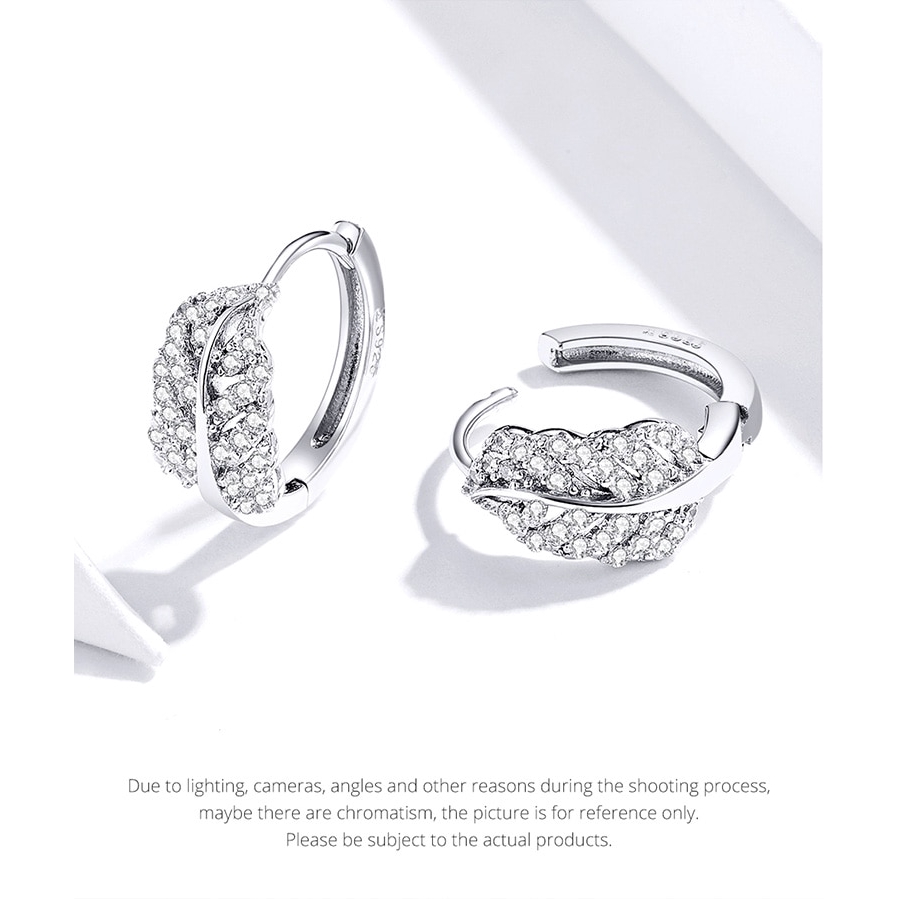 Khuyên Tai Bamoer Bằng Bạc 925 Đính Đá Hình Lông Vũ Sang Trọng