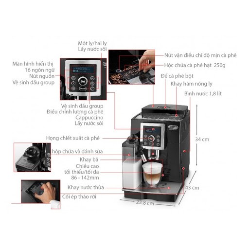 Máy pha cà phê tự động từ cà phê hạt và bột Delonghi Ecam 23.466.B