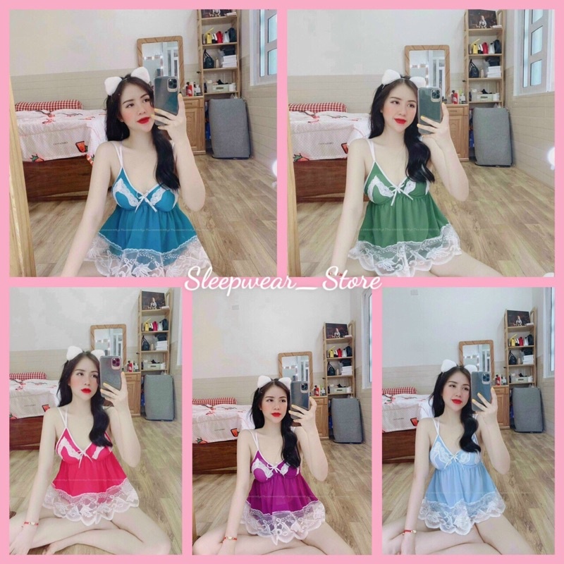 [Mã FAMARAL2 giảm 10K đơn 50K] Đồ Ngủ Sexy Nữ-Đồ Ngủ 2 dây có mút ngực chất voan cực mát (video+ảnh thật)