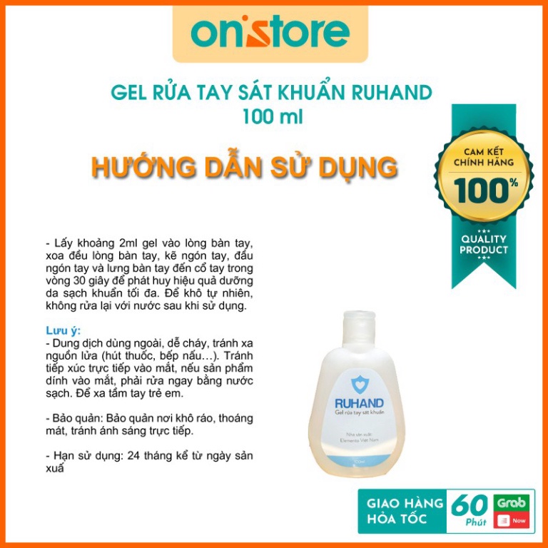 Gel Nước Rửa Tay Khô Sát Khuẩn Ruhand,Gel Sát Khuẩn Rửa Tay Khô, Nước Rửa Tay Sát Khuẩn, Bỏ Túi Gọn ,Diệt Khuẩn - 100ml.