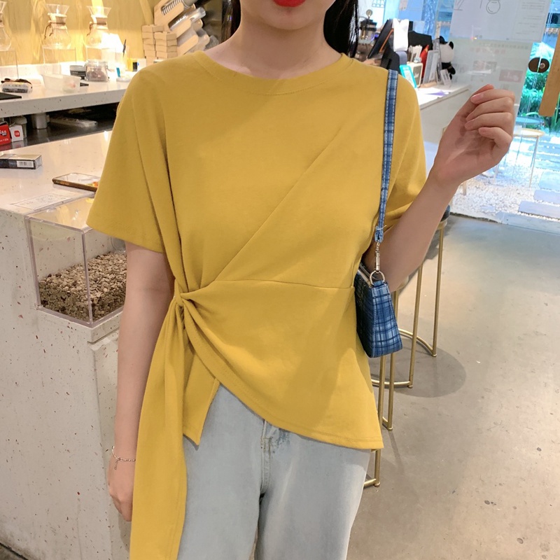 Áo Thun Tay Ngắn Cổ Tròn Thiết Kế Độc Đáo Phong Cách Hàn Quốc