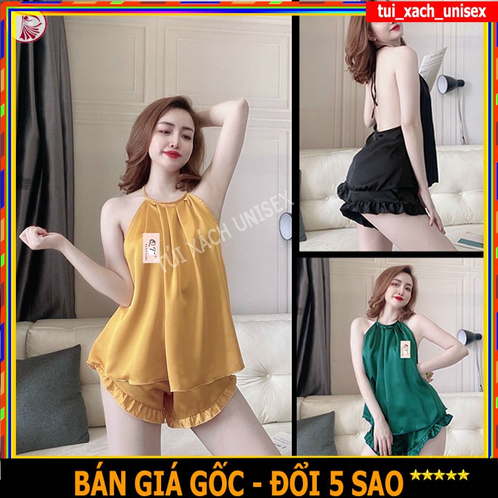 ❤️ VẢI XỊN ❤️ set đồ bộ ngủ lụa satin đùi sexy hai dây trơn siêu hot, nguyên quần lưng thun và áo yếm hở lưng dưới 55kg | WebRaoVat - webraovat.net.vn