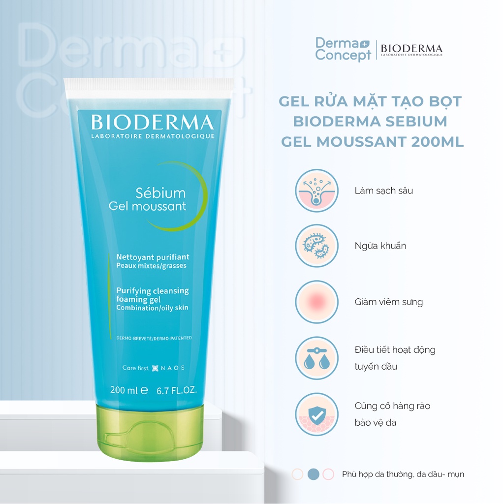 Gel rửa mặt tạo bọt, không chứa xà phòng Bioderma Sebium Gel Moussant 200ml/500ml