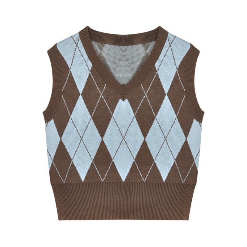 Áo len nữ gile sọc vuông ba lỗ croptop - Order taobao quảng châu