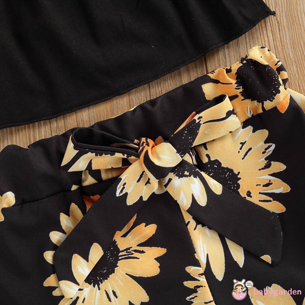 Áo Kiểu 2 Dây Và Quần Short Họa Tiết Hoa Hướng Dương Cho Bé Gái