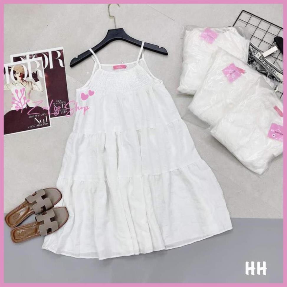 [KÈM QUÀ TẶNG] Váy 2 dây đũi nhăn màu trắng dáng xòe [ss] | BigBuy360 - bigbuy360.vn