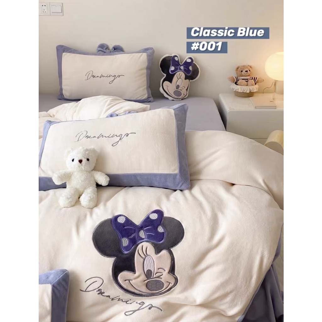 Bộ chăn ga nỉ nhung Disney 5 món, tặng kèm gối gấu so cute