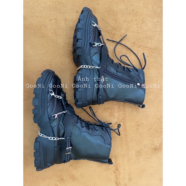 Boot cao cổ, boot da siêu đẹp, giày bốt martin phong cách chiến binh mix dây xích cá tính thời trang
