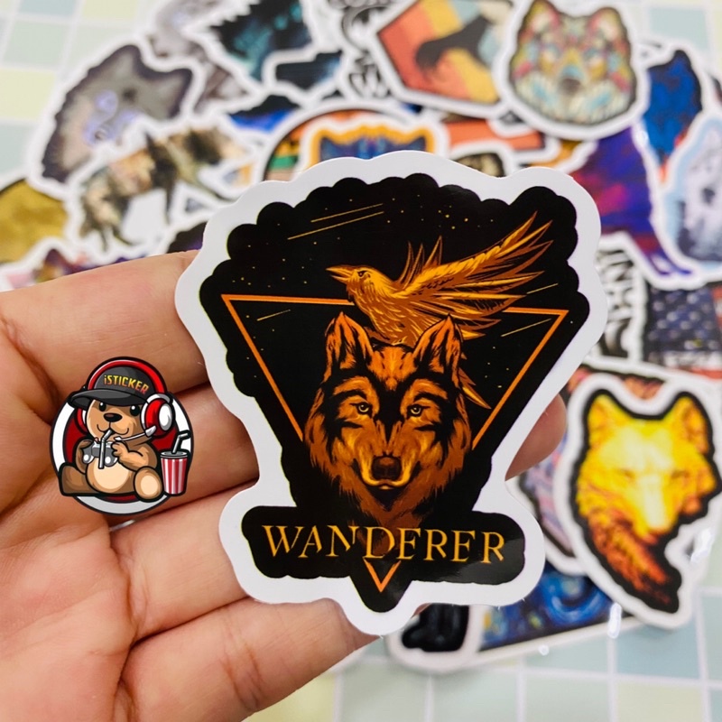 Sticker chó sói Art Wolf hình dán siêu chất, cá tính chống thấm nước dán mũ bảo hiểm, vali, laptop, điện thoại..