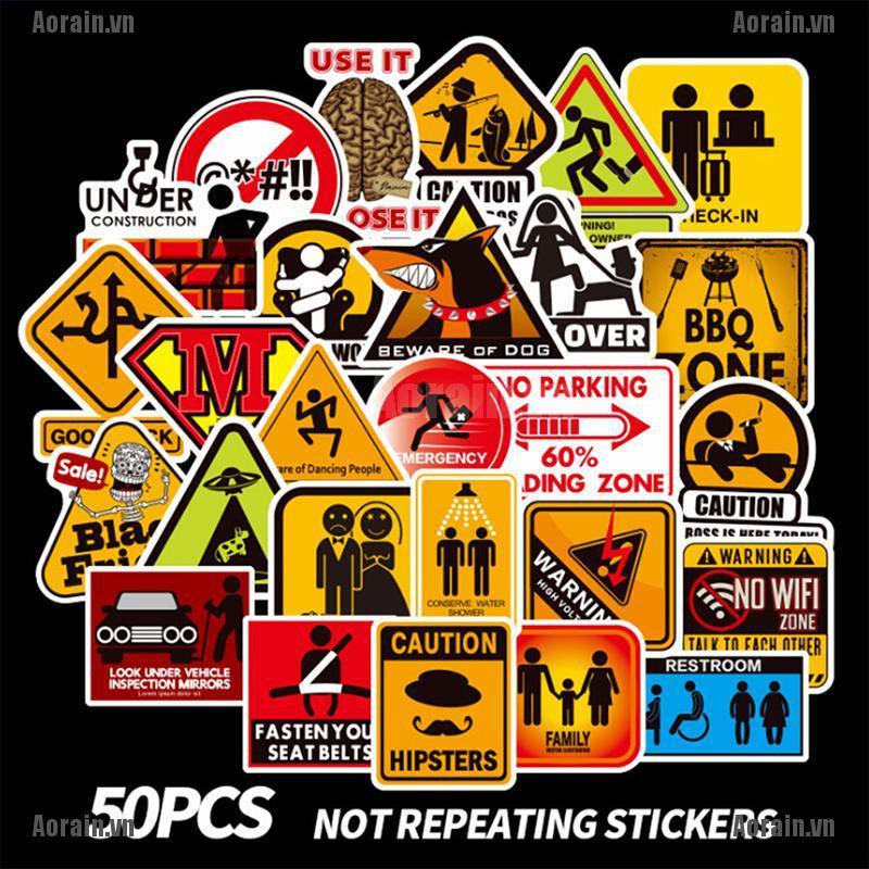 Set 50 sticker kiểu dáng biển báo chất liệu chống nước dùng trang trí