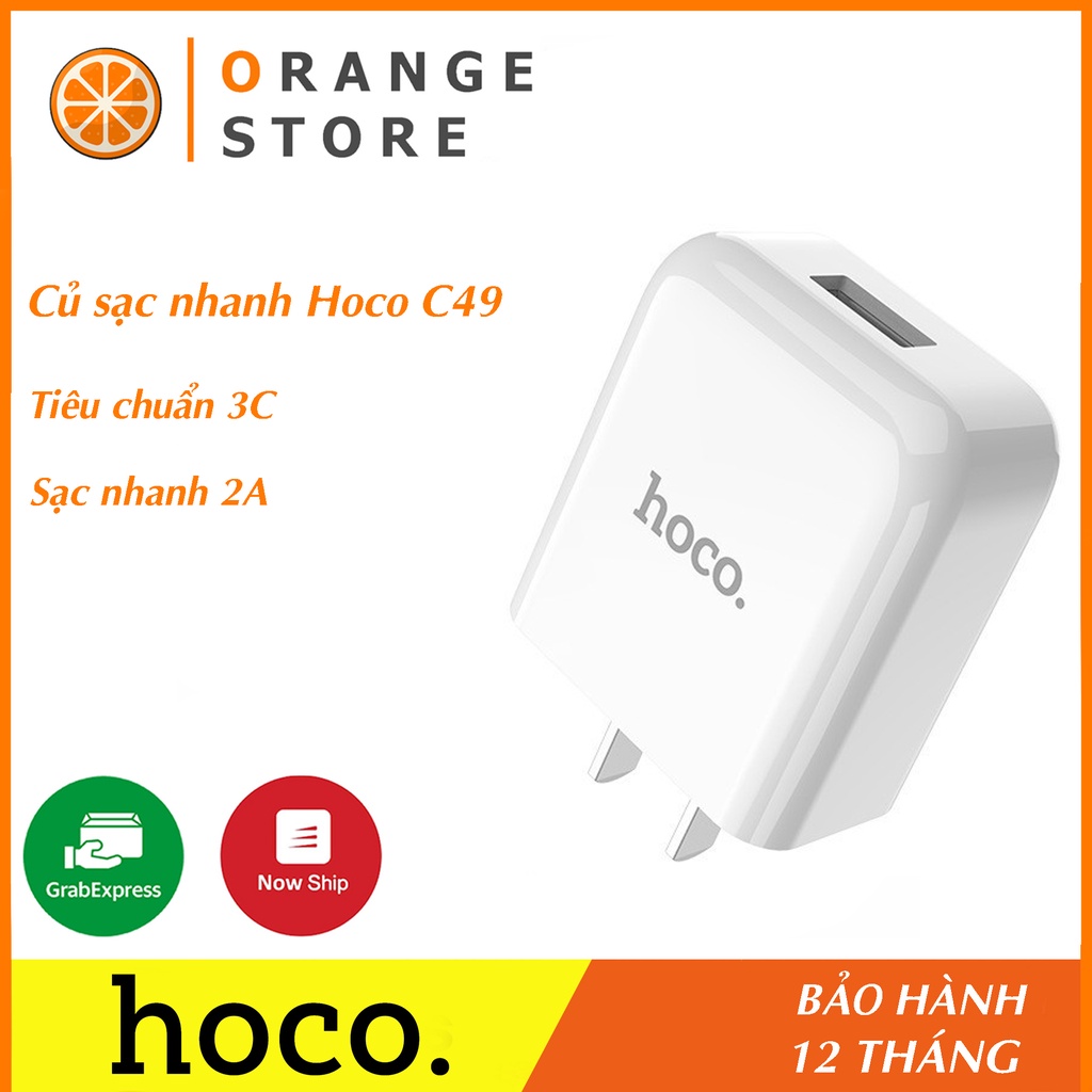 Củ sạc nhanh Hoco C49 Chân Cắm US Tiêu Chuẩn 3C cốc sạc 2A sạc iphone/android - Chính Hãng Hoco