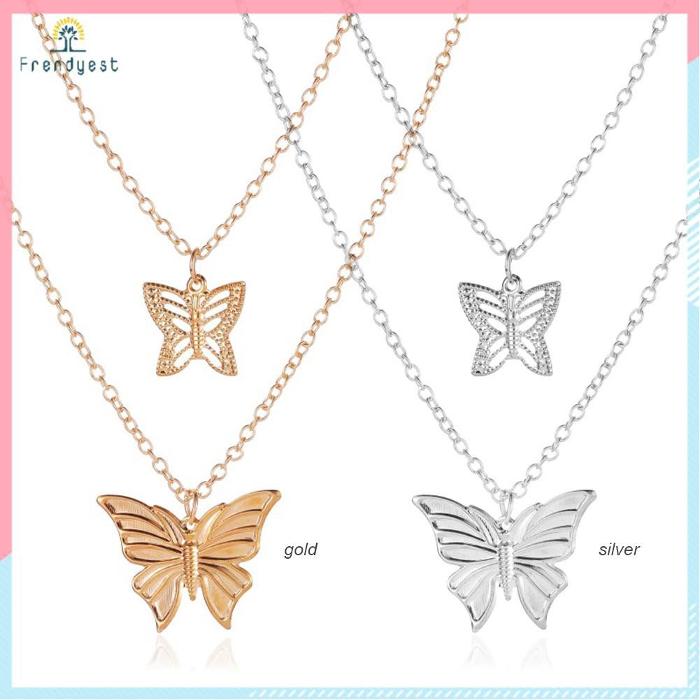 Dây chuyền Choker dài 2 lớp mặt hình bướm thiết kế rỗng thời trang cho nữ