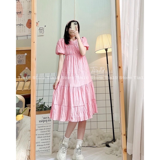Váy suông nhún dáng dài ulzzang Tia19. Đầm xuông dáng xoè