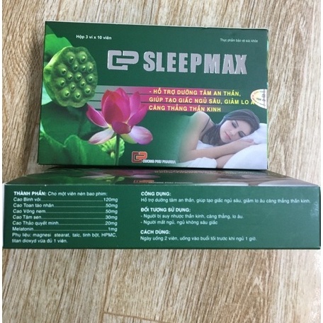 Sleep Max, Viên ngủ ngon, Hỗ trợ giấc ngủ ngon, dưỡng tâm an thần giảm lo âu căng thẳng không hại cho sức khỏe