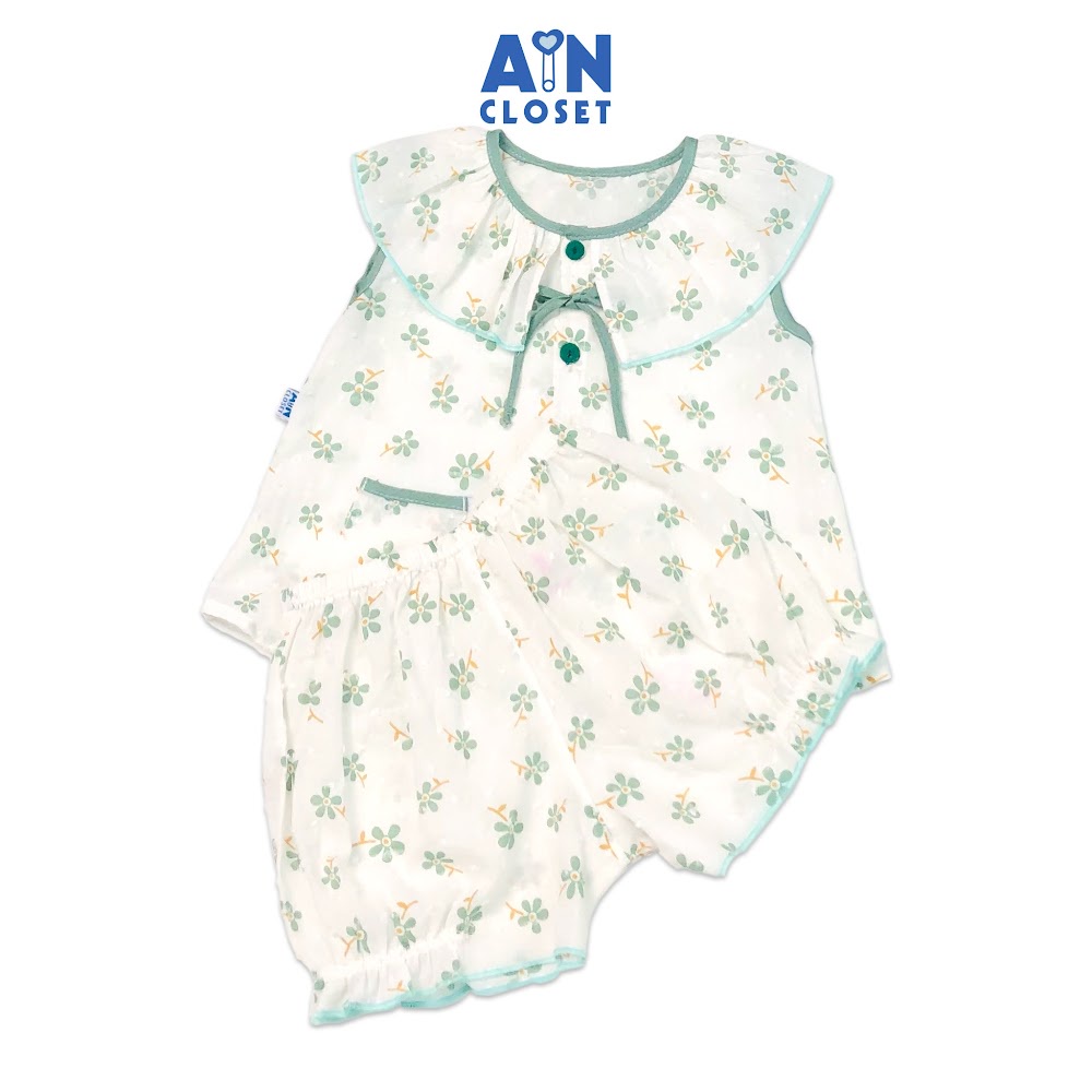 Bộ quần áo ngắn bé gái họa tiết Cúc nhí xanh nền trắng cotton - AICDBGHY7LZL - AIN Closet
