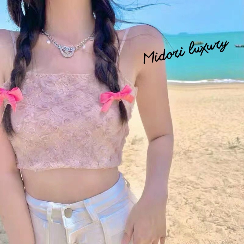 Áo bra ren hoa hai dây dáng croptop Midori thêu hoa dễ thương M242