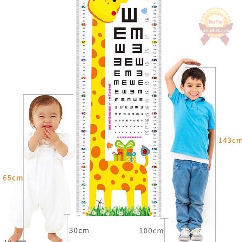 Decal dán tường đo chiều cao cho bé.