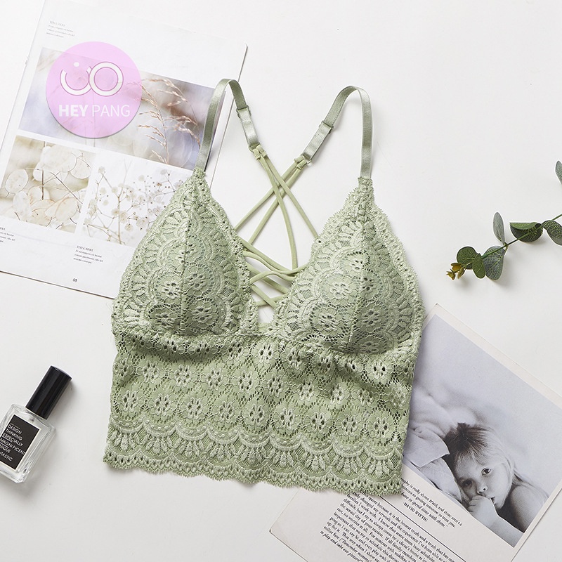 Áo croptop ren nữ bra ngực chữ V phối lưới chéo lưng sexy mẫu mới 2022 HEYPANG VN036