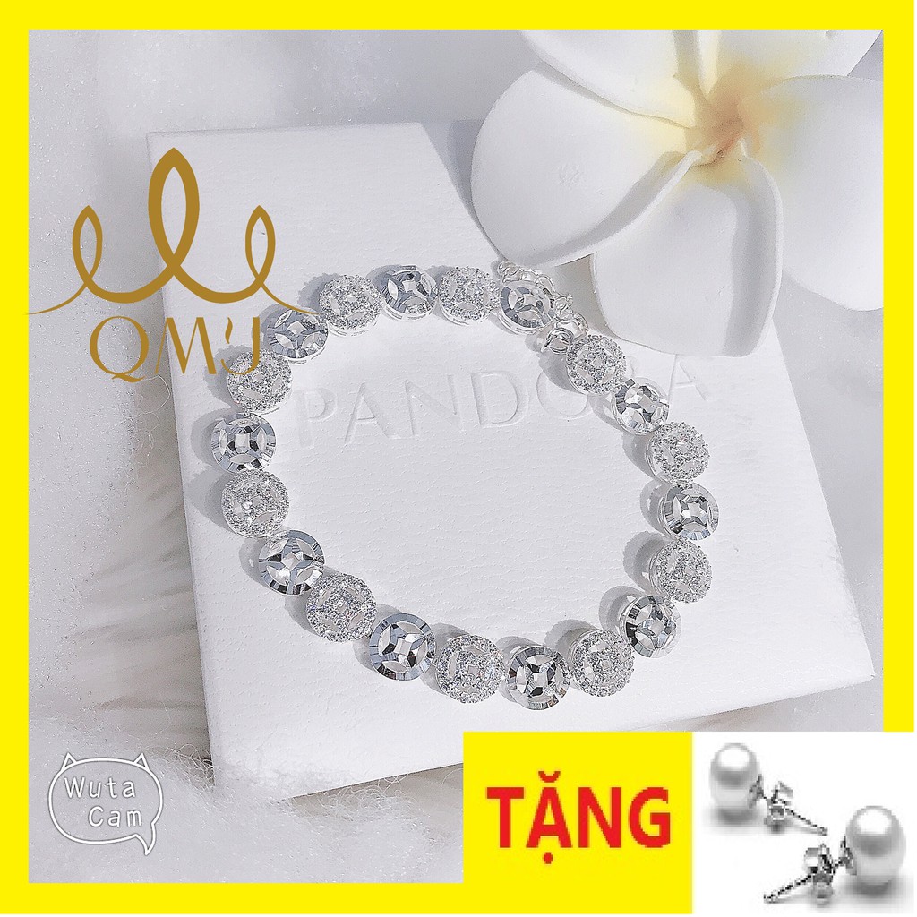 Lắc tay kim tiền nạm đá và phay cách siêu đẹp, bạc 925 chuẩn 100%