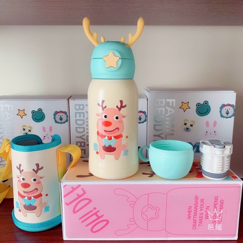 Bình giữ nhiệt cute sừng hươu 500ml kèm túi đeo