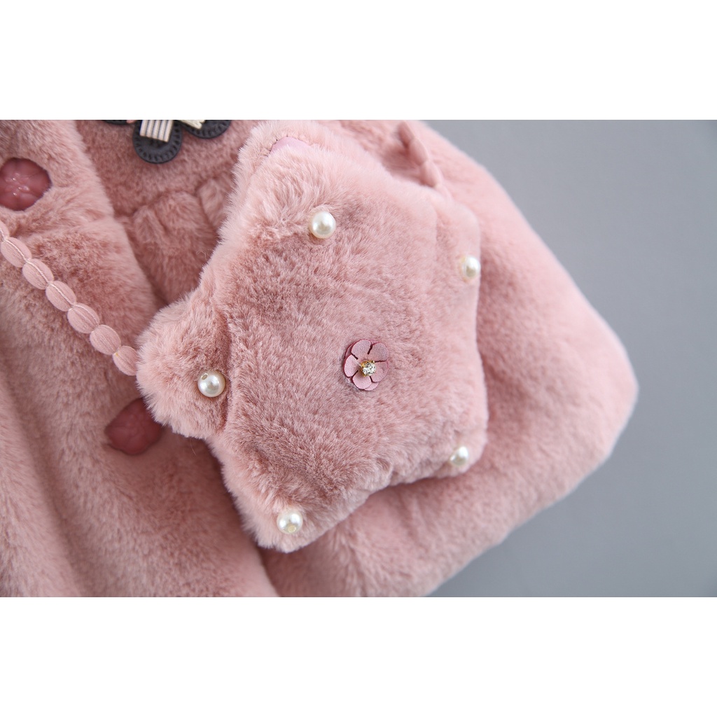 Áo gile lông dáng dài kèm túi ngôi sao dễ thương cho bé gái hàng Quảng Châu cao cấp