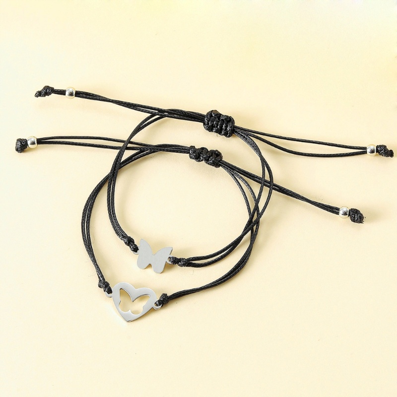 Set 2 Vòng Tay Dây Sáp Bện Bằng Thép Không Gỉ Phong Cách Âu Mỹ