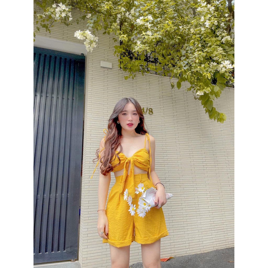 Set crop nơ vàng + short H3327 (+hình thật)