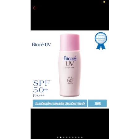 KSSữa chống nắng Bioré UV Bright Milk.Chỉ số chốn nắng SPF 50+ PA++++ phù hợp với mọi loại da và không gây ra các táchai | BigBuy360 - bigbuy360.vn