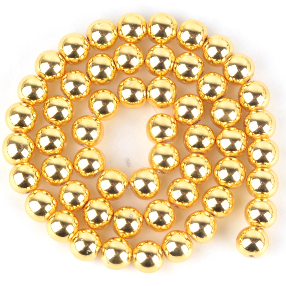 Chuỗi Hạt Đá Hematite Tự Nhiên Màu Đen / Vàng / Bạc 4 6 8 10 MM 16 "