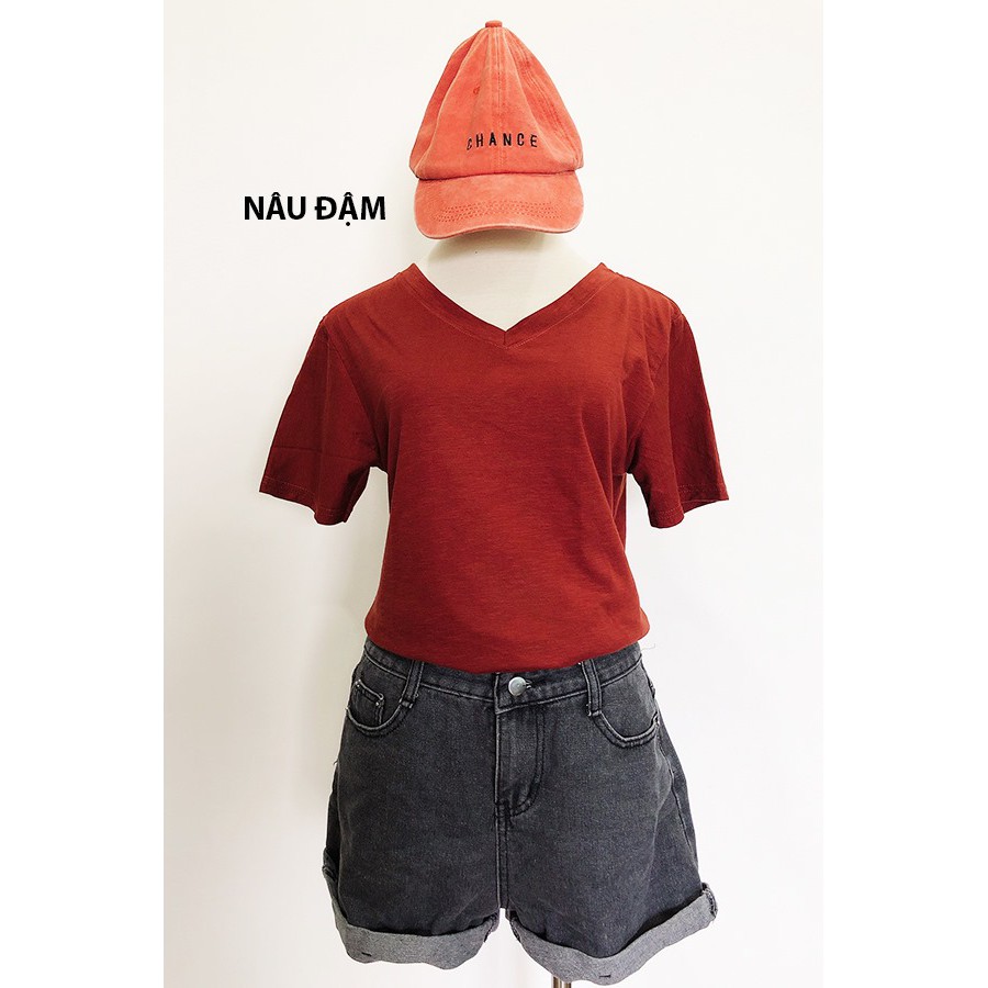 Áo thun xược cotton nữ cổ tim, cổ V