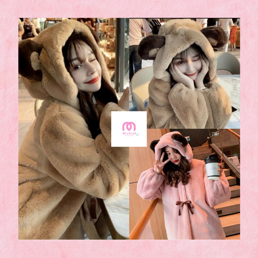 Áo Khoác Lông nơ Tai Gấu Thắt Nơ 2 Màu - Áo Khoác Nữ Lót Lụa G087 _Miuxinh Shop