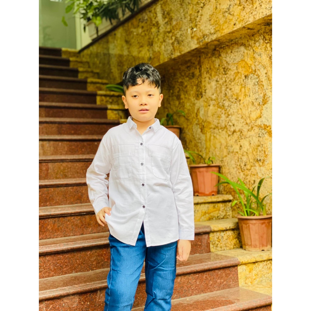 Áo sơ mi dài tay size đại cho bé trai 30-50kg
