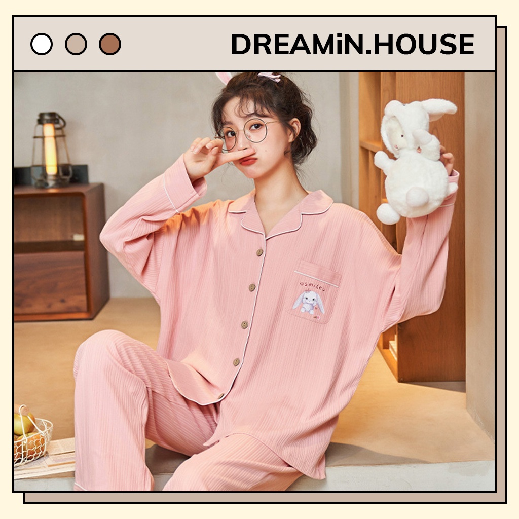 Đồ bộ pijama dài tay nữ chất bông dệt kim hình thỏ cute bộ ngủ thu đông mặc nhà phong cách Hàn Quốc PD18