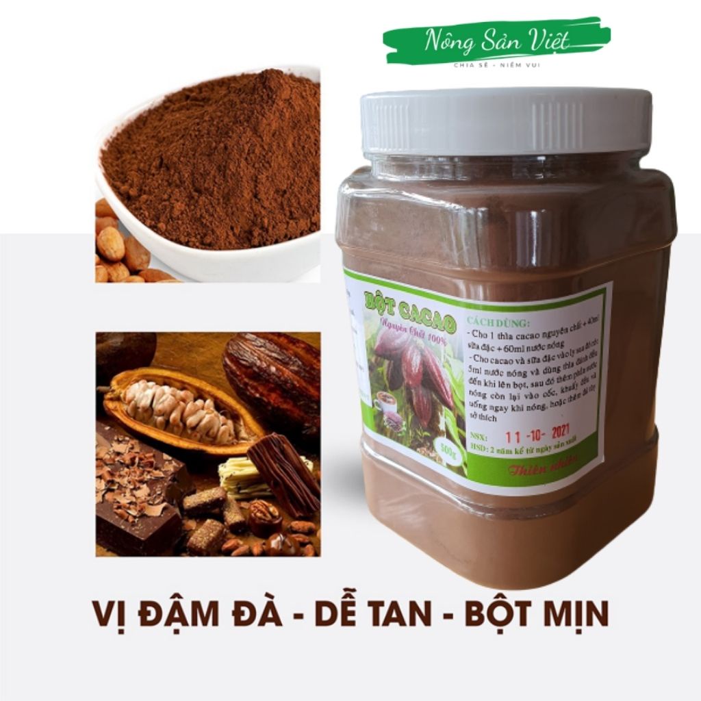 Bột cacao nguyên chất 100%, bột cacao giảm cân, cacao đăk lăk loại1 [500g đậm đặc, thơm ngon] 0410002