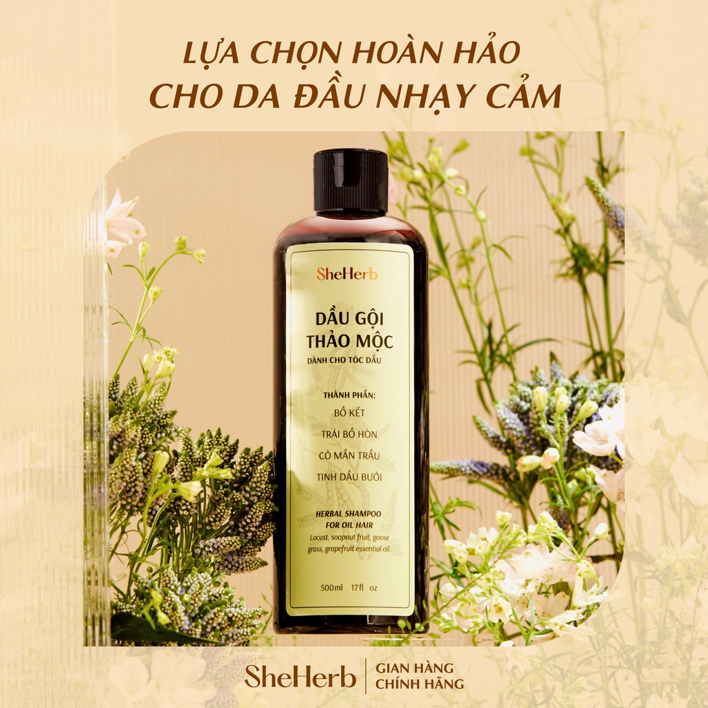 Dầu Gội Tóc Dầu Ngăn Ngừa Rụng Tóc Thảo Mộc SheHerb - Sạch Sâu, Giảm Chẻ Ngọn 500ml
