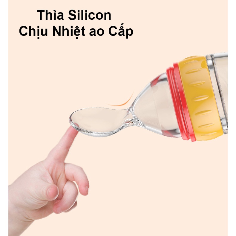 Bình Thìa Ăn Dặm Silicon An Toàn Cho Bé Có Vạch Chia Ml
