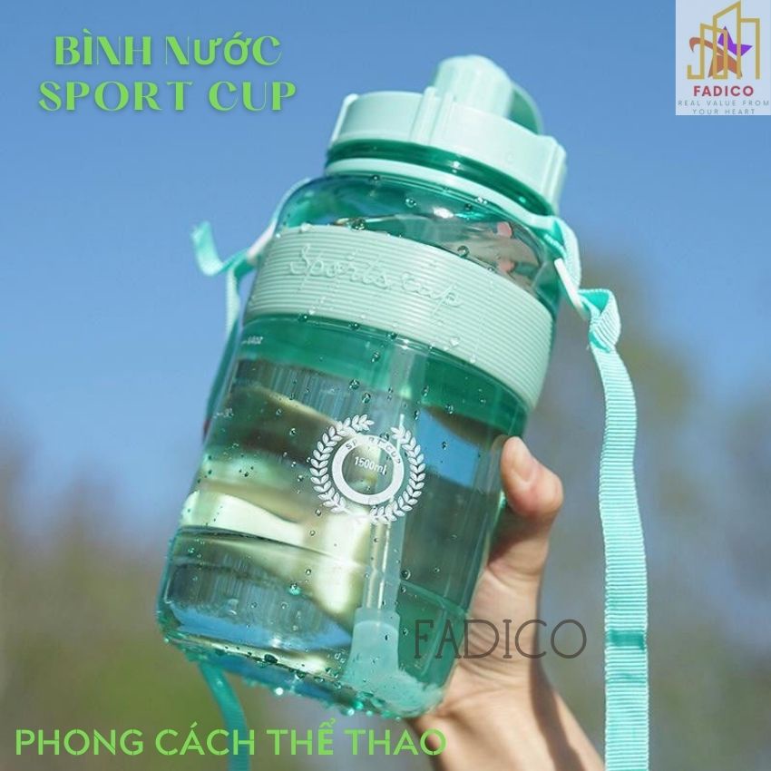 [HCM]Bình Nước Sport cup Phong Cách Thể Thao Có Ống Hút và Dây Đeo Tiện Lợi Dễ Thương, bình nước kute-FADICO