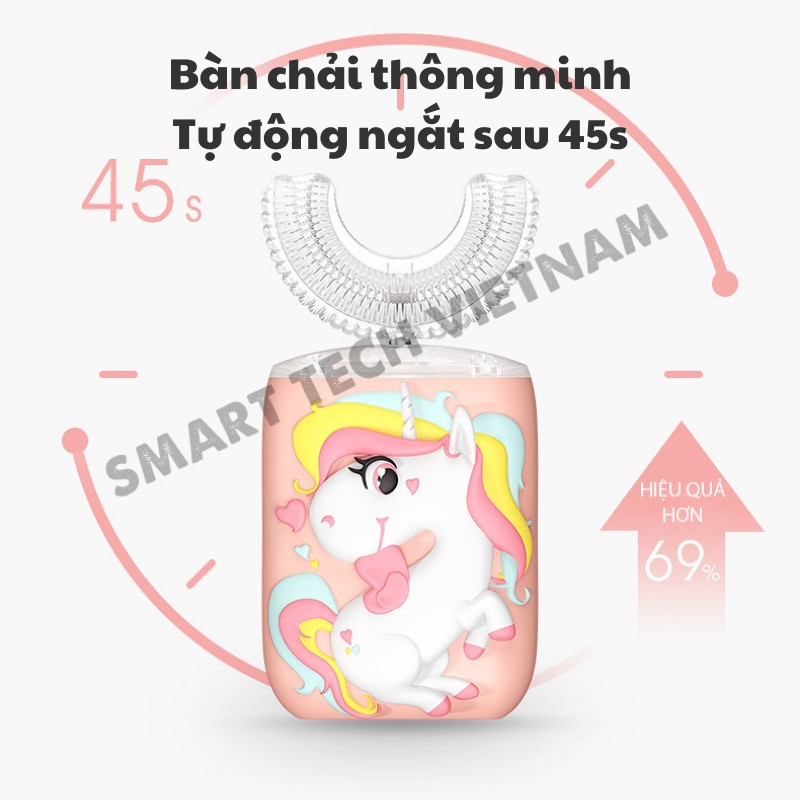 [NEW] Bàn chải điện cao cấp cho bé UNICORN, bàn chải đánh răng điện chữ U cho bé từ 2-9 tuổi, bảo hành 6 tháng